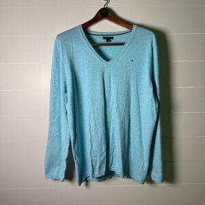 Tommy Hilfiger V Neck Sweater Men Aqua 100% Cotton XXL
